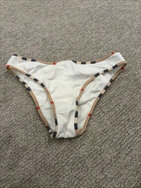 BURBERRY Women's White Nova Check Trim Bikini Bottom Size M